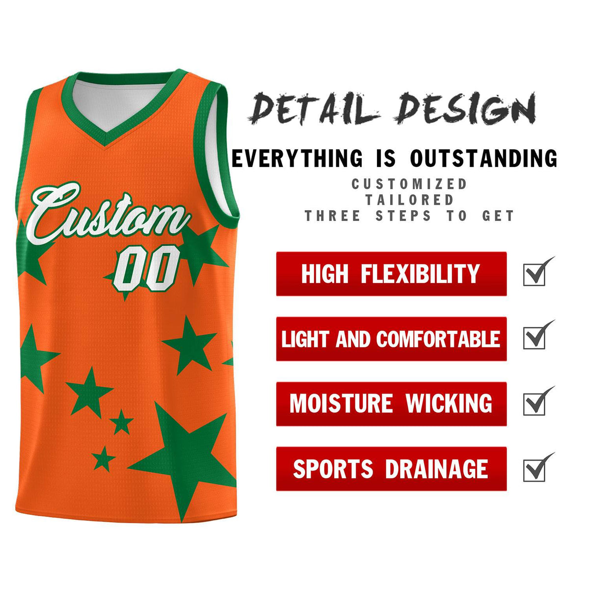 Custom Orange Kelly Green Graffiti Pattern Star Print Basketball Jersey Kits|KXKSHOP