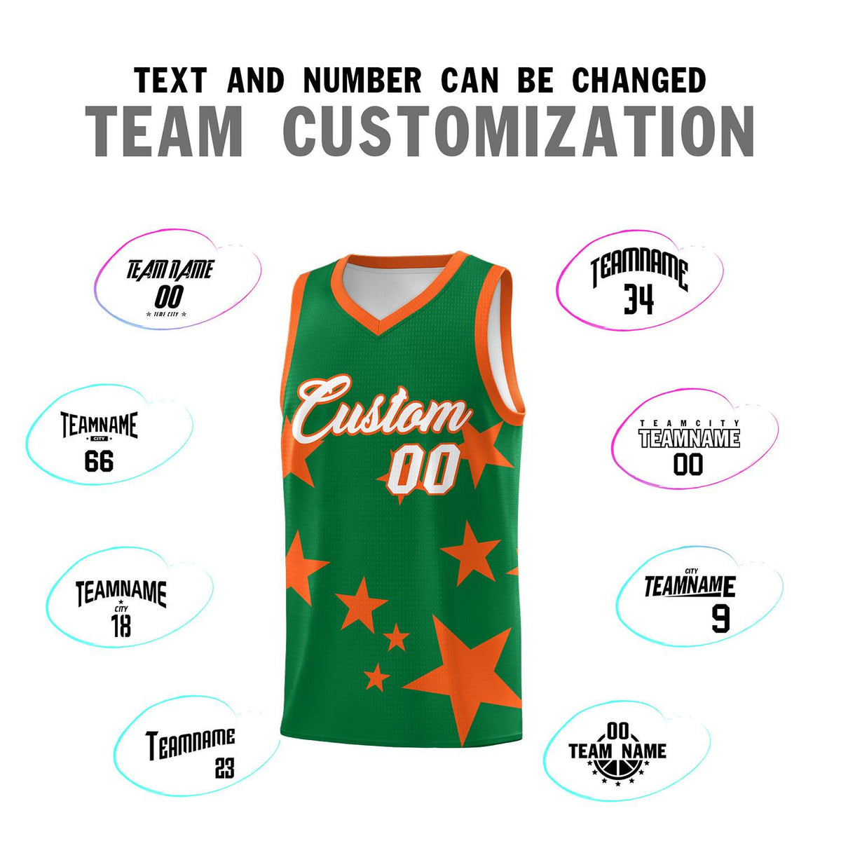 Custom Kelly Green Orange Graffiti Pattern Star Print Basketball Jersey Kits|KXKSHOP