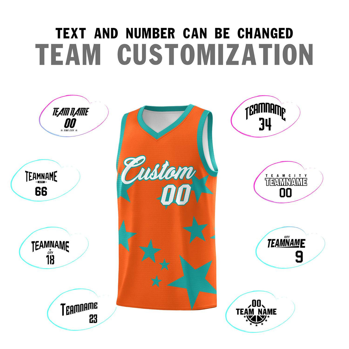 Custom Orange Aqua Graffiti Pattern Star Print Basketball Jersey Kits|KXKSHOP