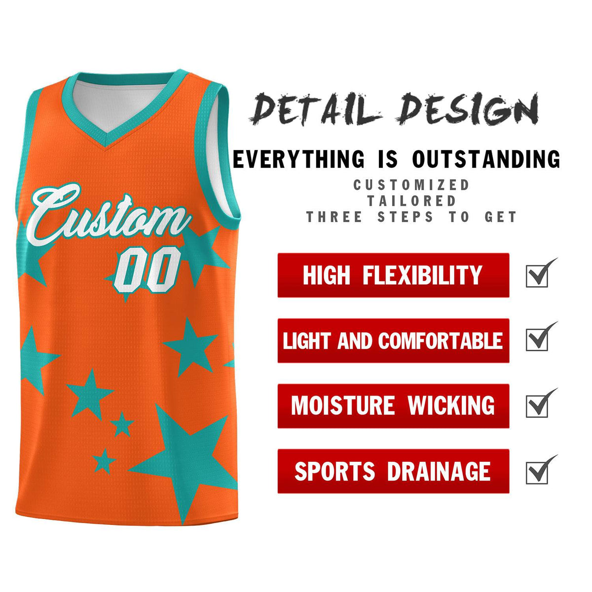 Custom Orange Aqua Graffiti Pattern Star Print Basketball Jersey Kits|KXKSHOP
