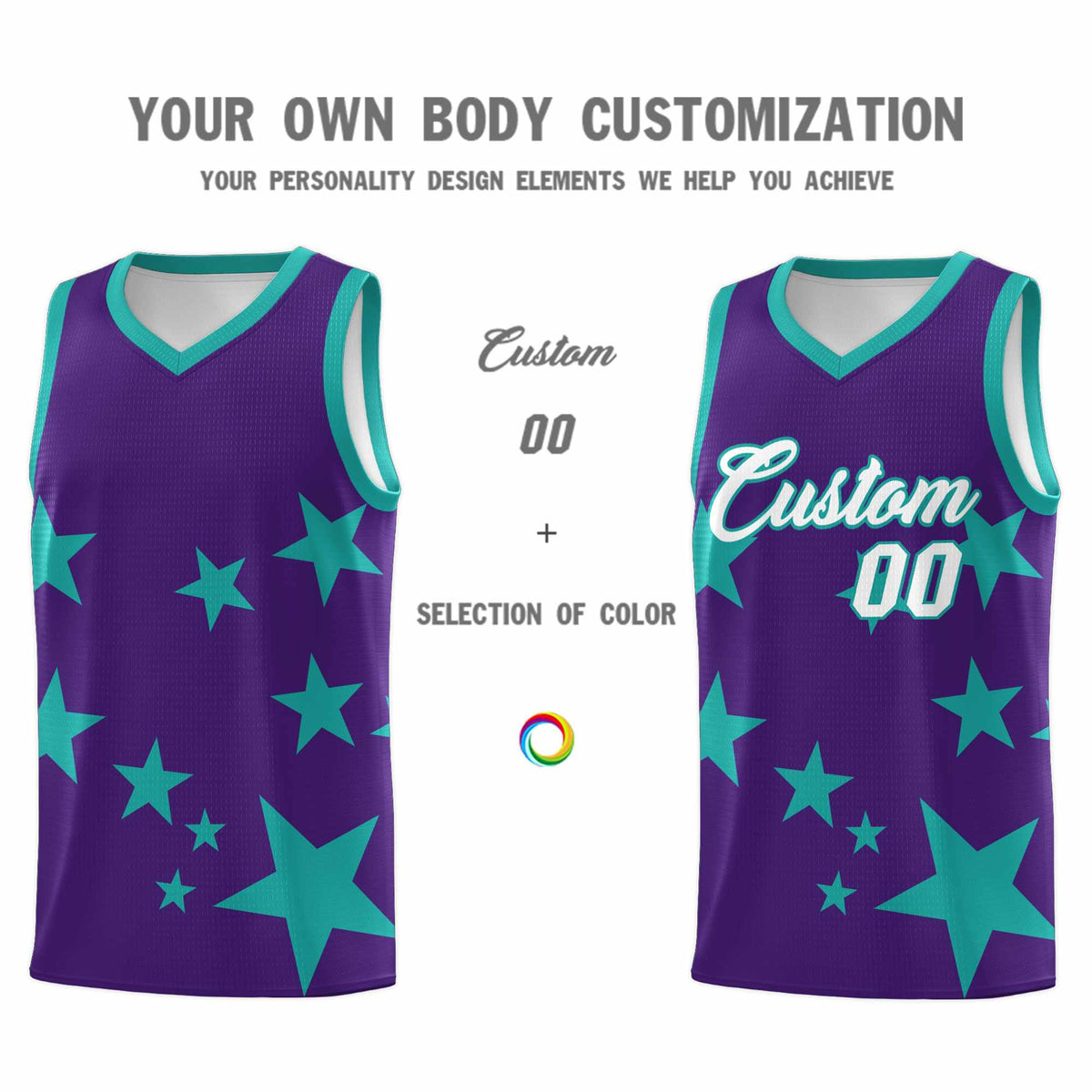 Custom Purple Aqua Graffiti Pattern Star Print Basketball Jersey Kits|KXKSHOP