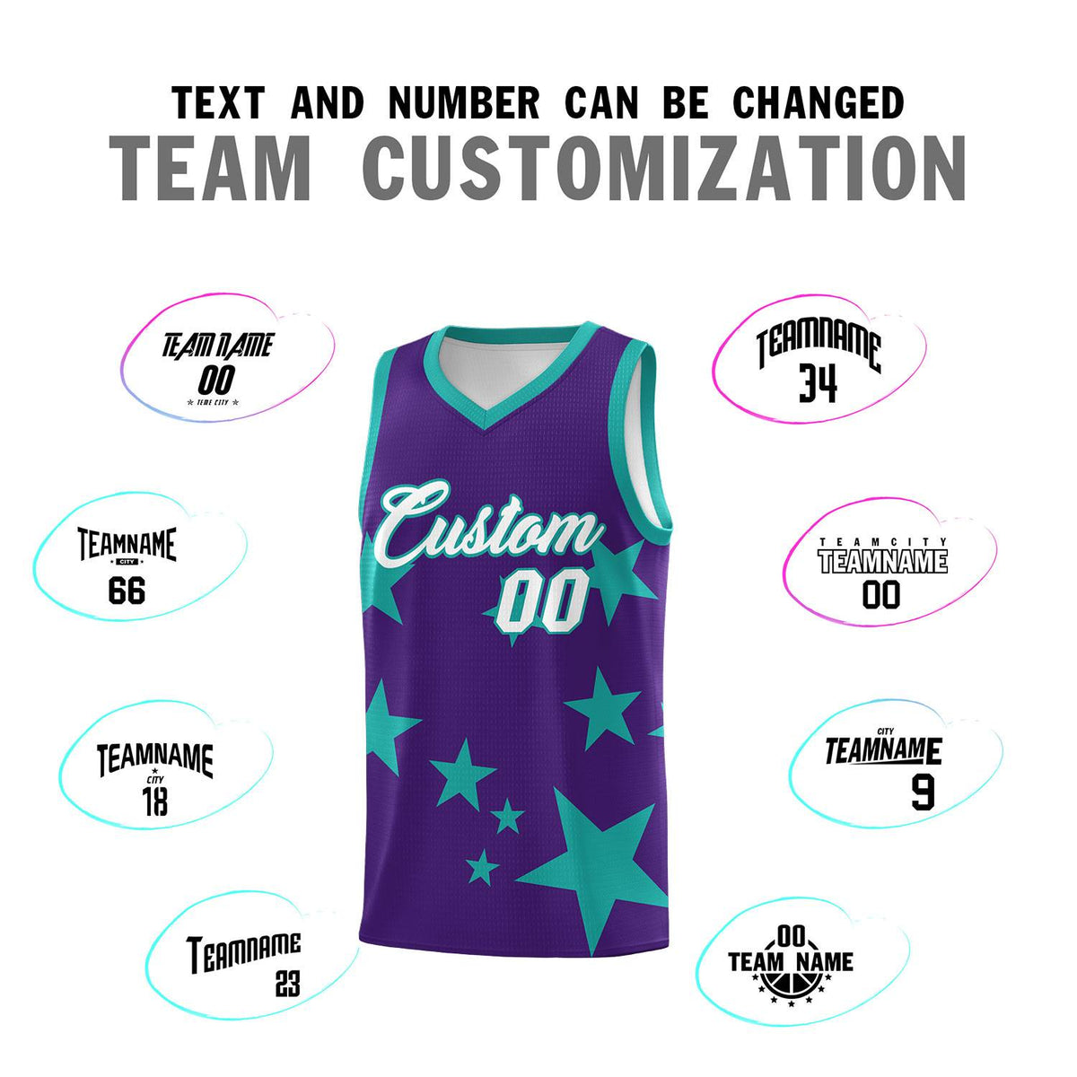 Custom Purple Aqua Graffiti Pattern Star Print Basketball Jersey Kits|KXKSHOP
