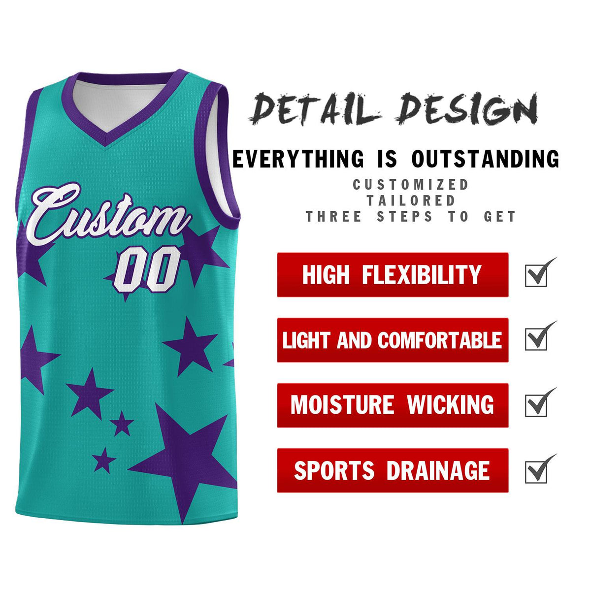 Custom Aqua Purple Graffiti Pattern Star Print Basketball Jersey Kits|KXKSHOP