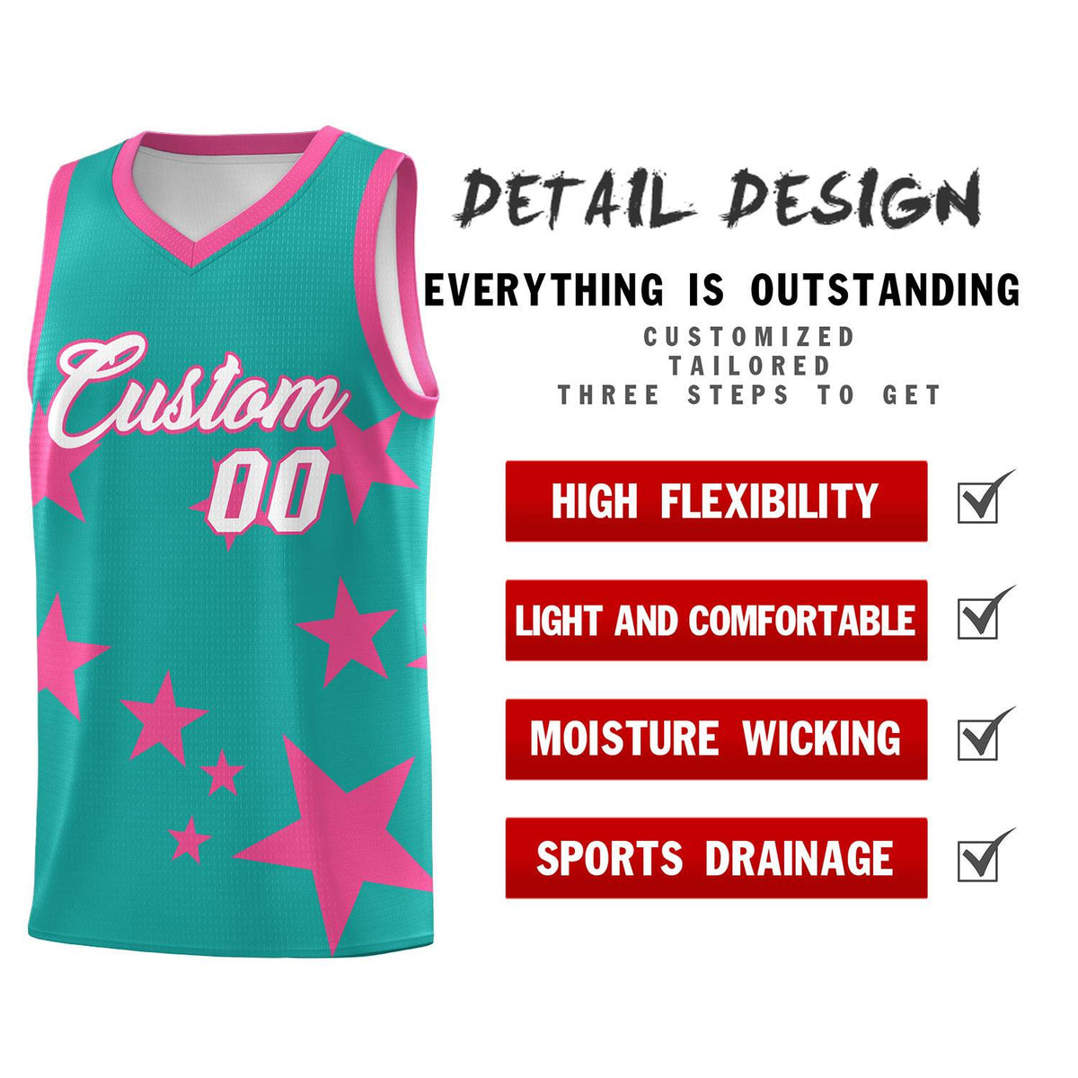 Custom Aqua Pink Graffiti Pattern Star Print Basketball Jersey Kits|KXKSHOP