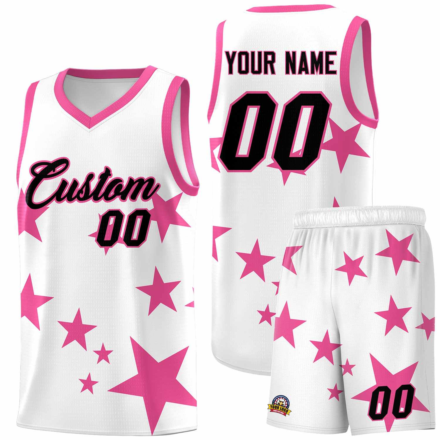 Custom White Pink Graffiti Pattern Star Print Basketball Jersey Kits|KXKSHOP