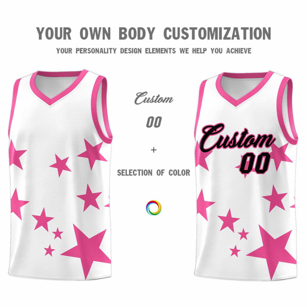 Custom White Pink Graffiti Pattern Star Print Basketball Jersey Kits|KXKSHOP