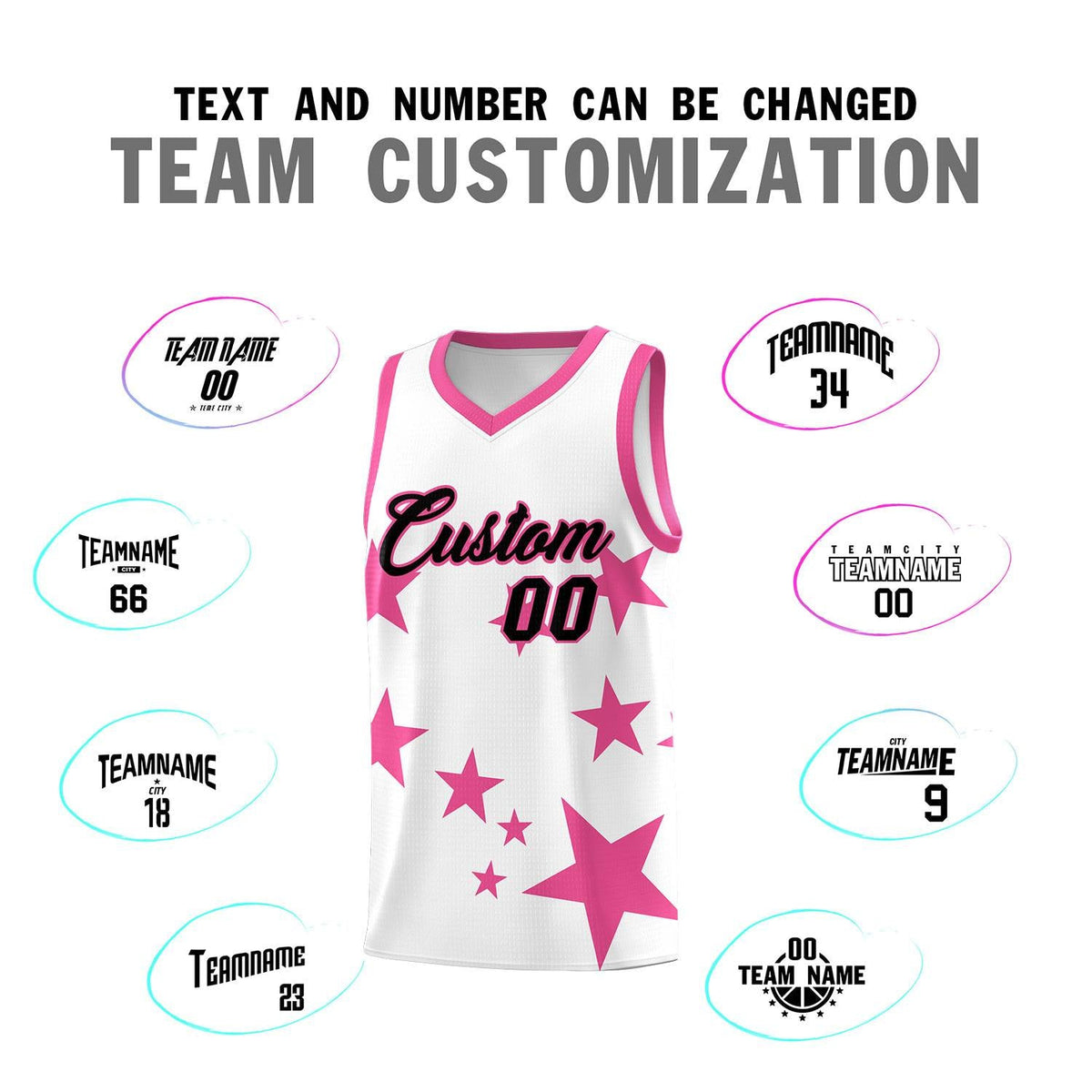 Custom White Pink Graffiti Pattern Star Print Basketball Jersey Kits|KXKSHOP