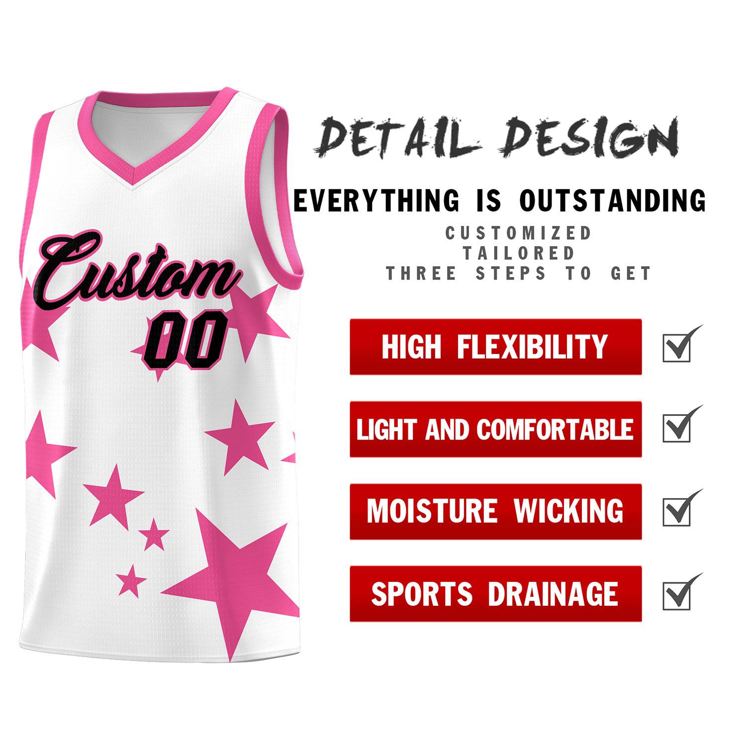 Custom White Pink Graffiti Pattern Star Print Basketball Jersey Kits|KXKSHOP
