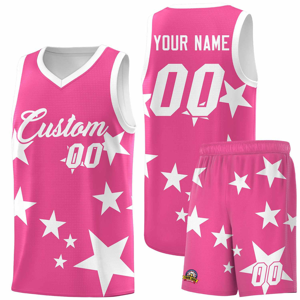 Custom Pink White Graffiti Pattern Star Print Basketball Jersey Kits|KXKSHOP