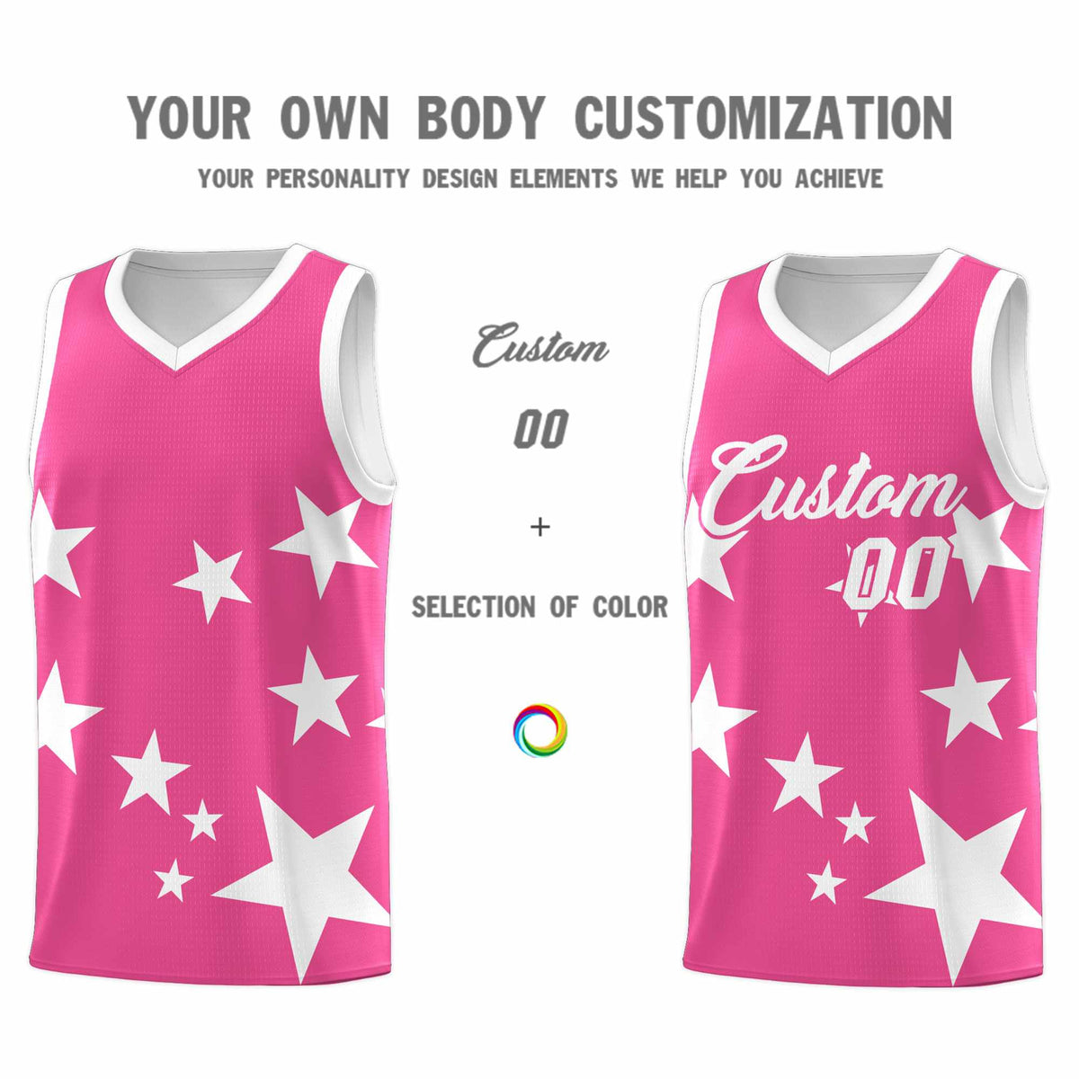 Custom Pink White Graffiti Pattern Star Print Basketball Jersey Kits|KXKSHOP