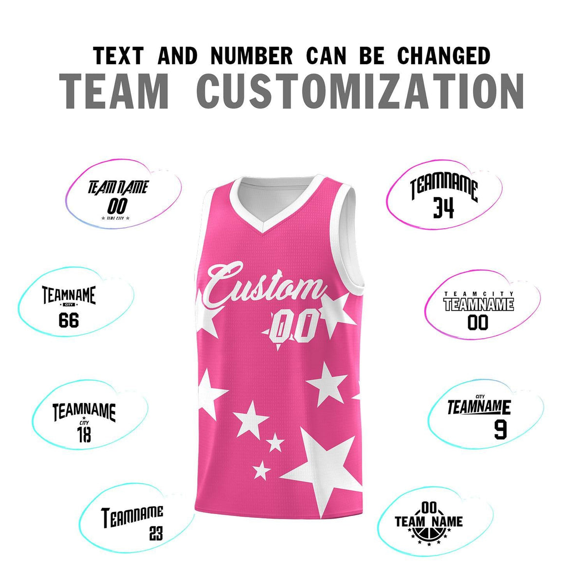 Custom Pink White Graffiti Pattern Star Print Basketball Jersey Kits|KXKSHOP
