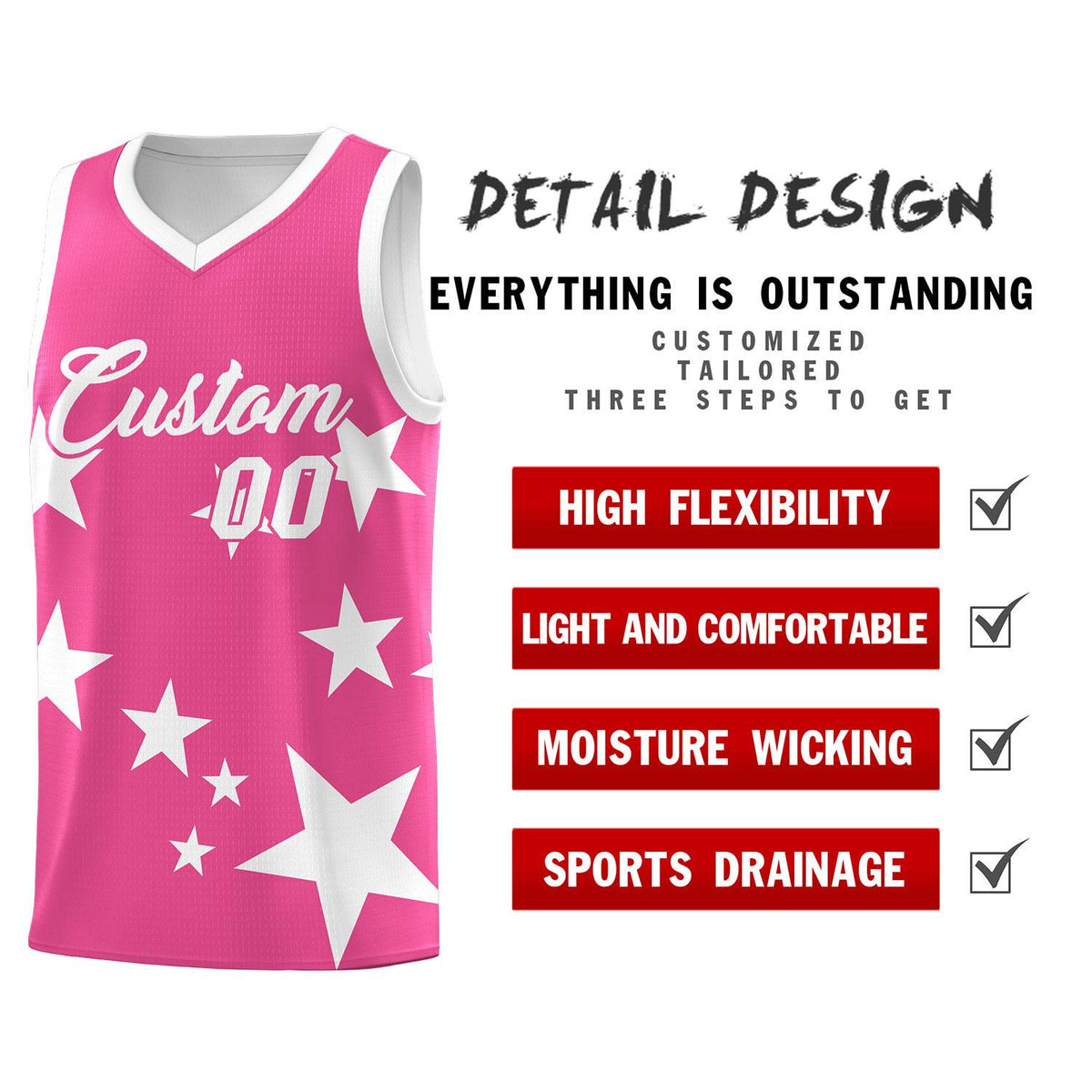 Custom Pink White Graffiti Pattern Star Print Basketball Jersey Kits|KXKSHOP