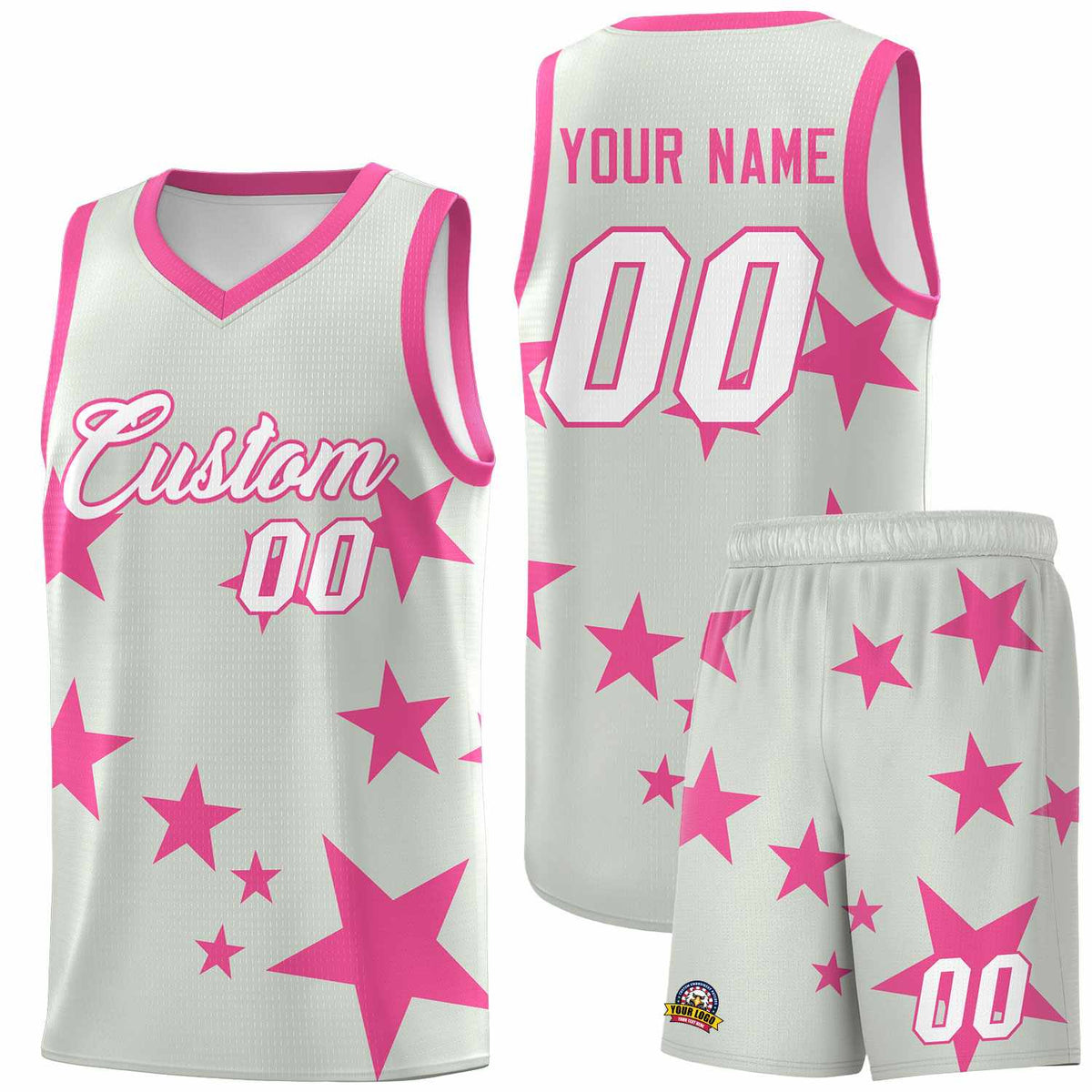 Custom Gray Pink Graffiti Pattern Star Print Basketball Jersey Kits|KXKSHOP