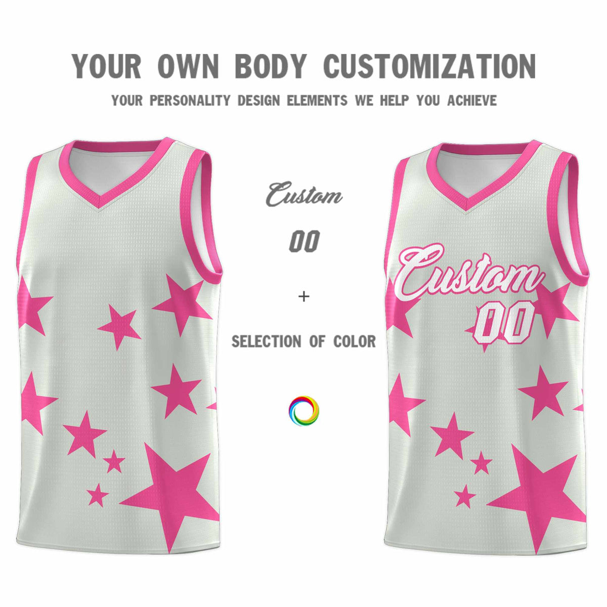 Custom Gray Pink Graffiti Pattern Star Print Basketball Jersey Kits|KXKSHOP