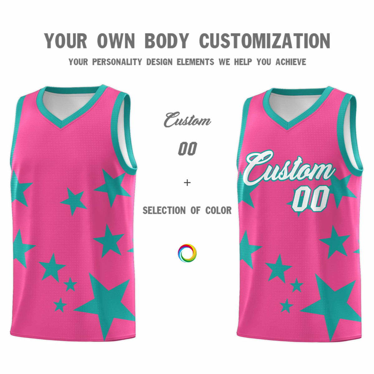 Custom Pink Aqua Graffiti Pattern Star Print Basketball Jersey Kits|KXKSHOP