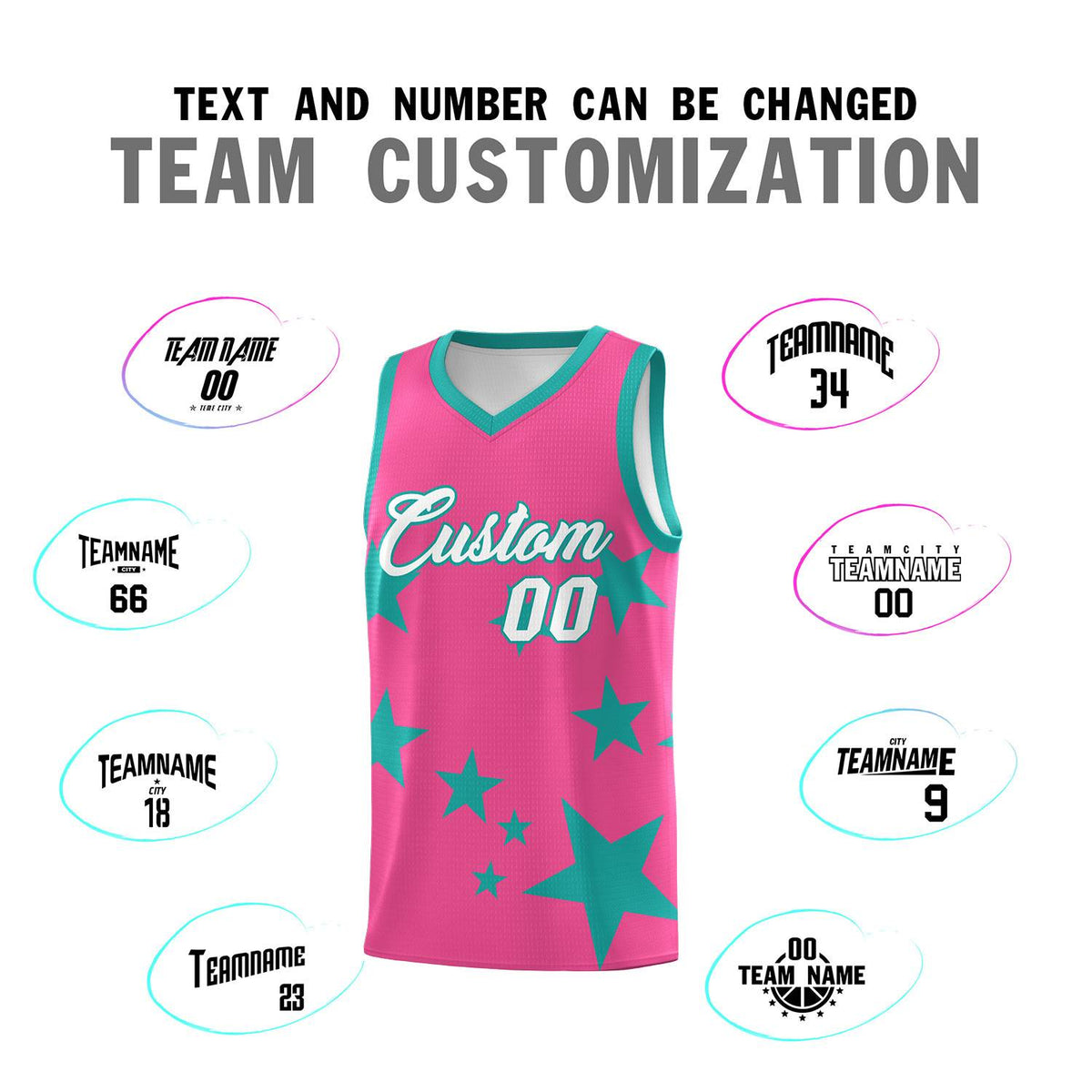 Custom Pink Aqua Graffiti Pattern Star Print Basketball Jersey Kits|KXKSHOP