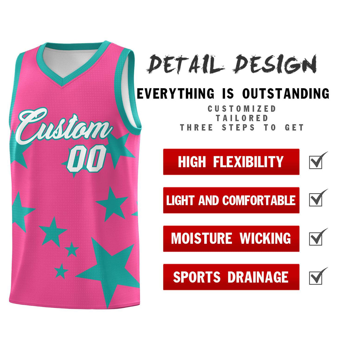 Custom Pink Aqua Graffiti Pattern Star Print Basketball Jersey Kits|KXKSHOP