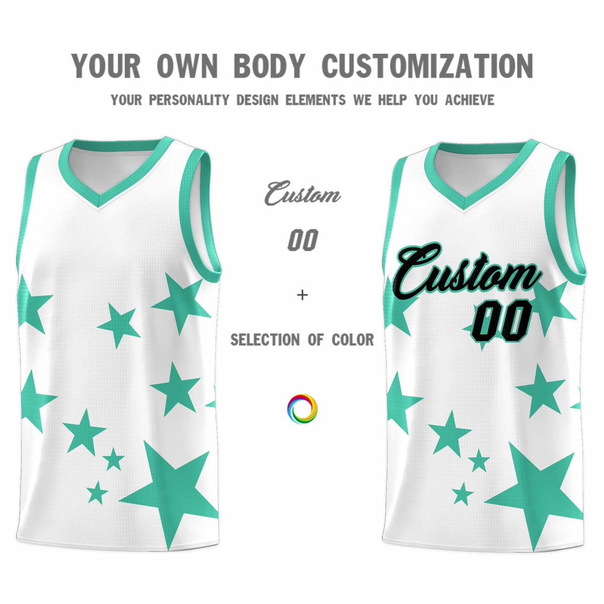 Custom White Bright Green Graffiti Pattern Star Print Basketball Jersey Kits|KXKSHOP