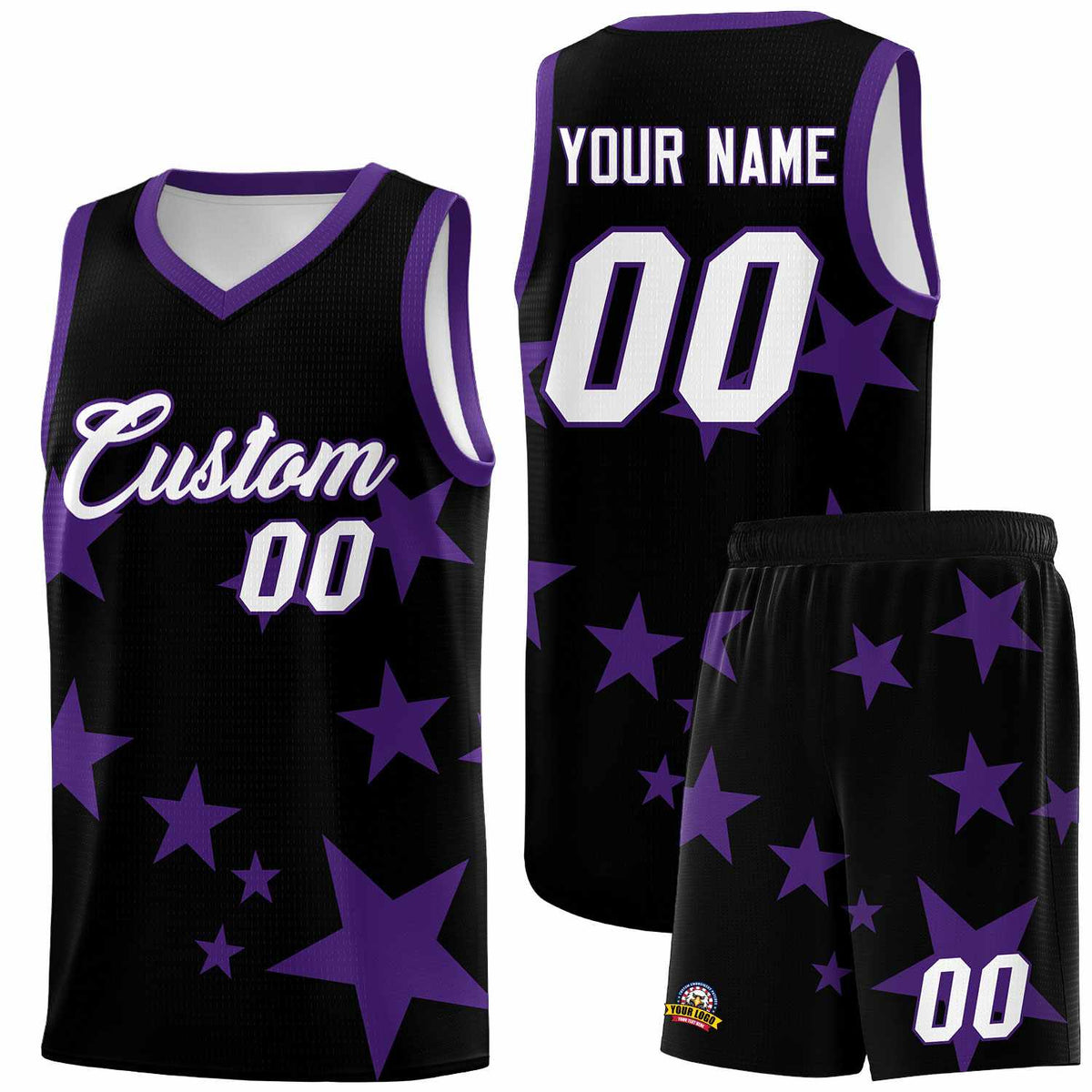 Custom Black Purple Graffiti Pattern Star Print Basketball Jersey Kits|KXKSHOP
