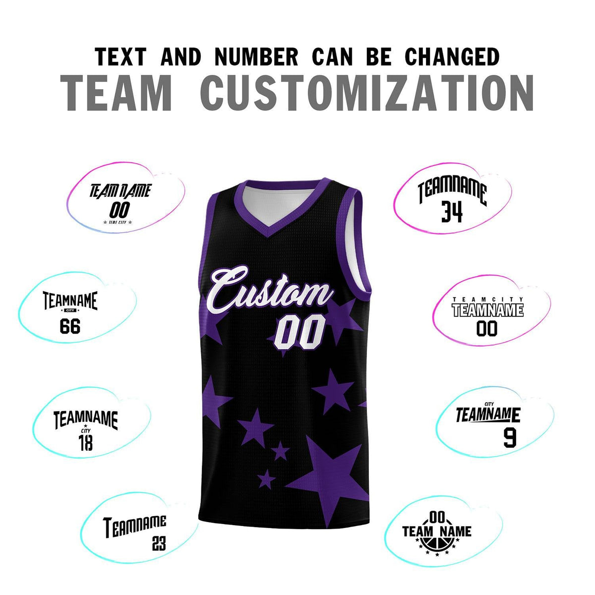 Custom Black Purple Graffiti Pattern Star Print Basketball Jersey Kits|KXKSHOP