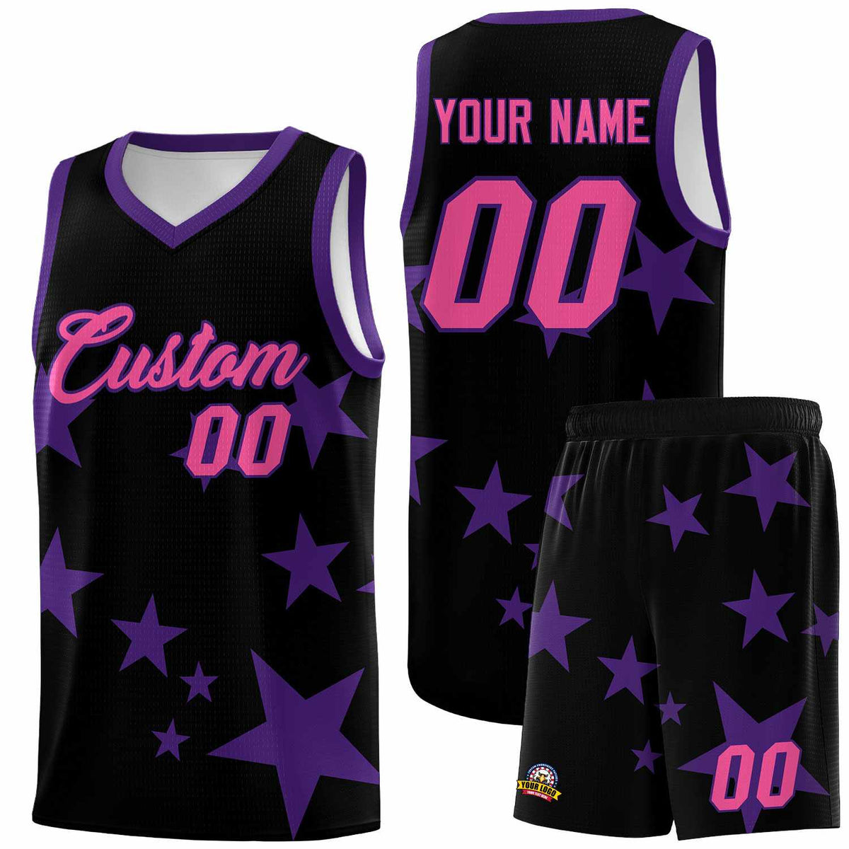 Custom Black Purple Graffiti Pattern Star Print Basketball Jersey Kits|KXKSHOP
