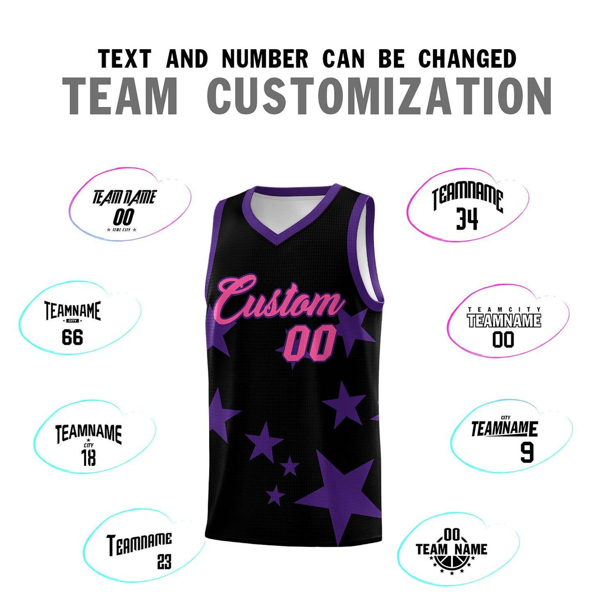 Custom Black Purple Graffiti Pattern Star Print Basketball Jersey Kits|KXKSHOP