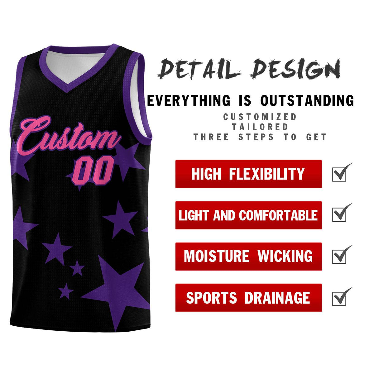 Custom Black Purple Graffiti Pattern Star Print Basketball Jersey Kits|KXKSHOP