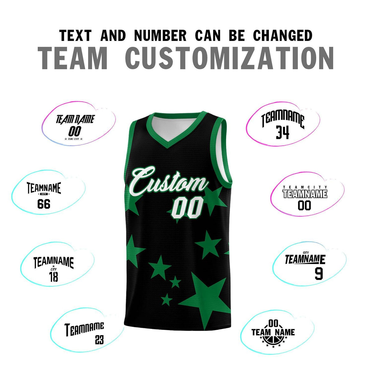 Custom Black Kelly Green Graffiti Pattern Star Print Basketball Jersey Kits|KXKSHOP