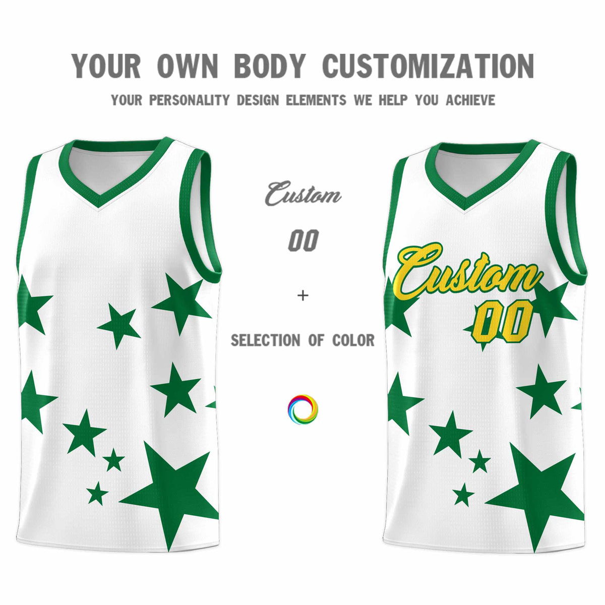 Custom White Kelly Green Graffiti Pattern Star Print Basketball Jersey Kits|KXKSHOP