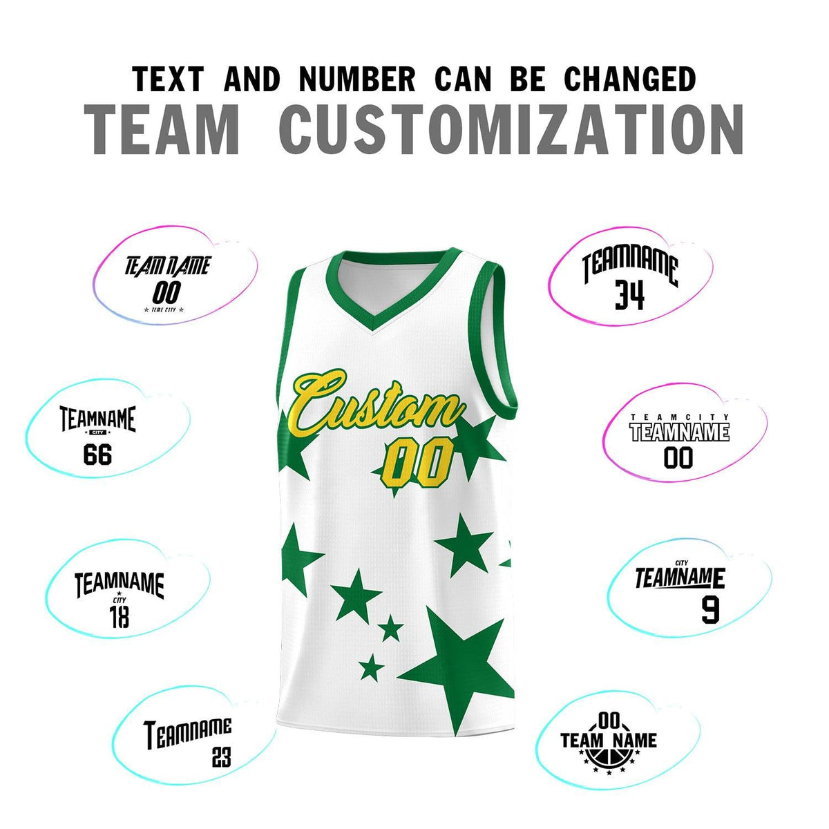 Custom White Kelly Green Graffiti Pattern Star Print Basketball Jersey Kits|KXKSHOP