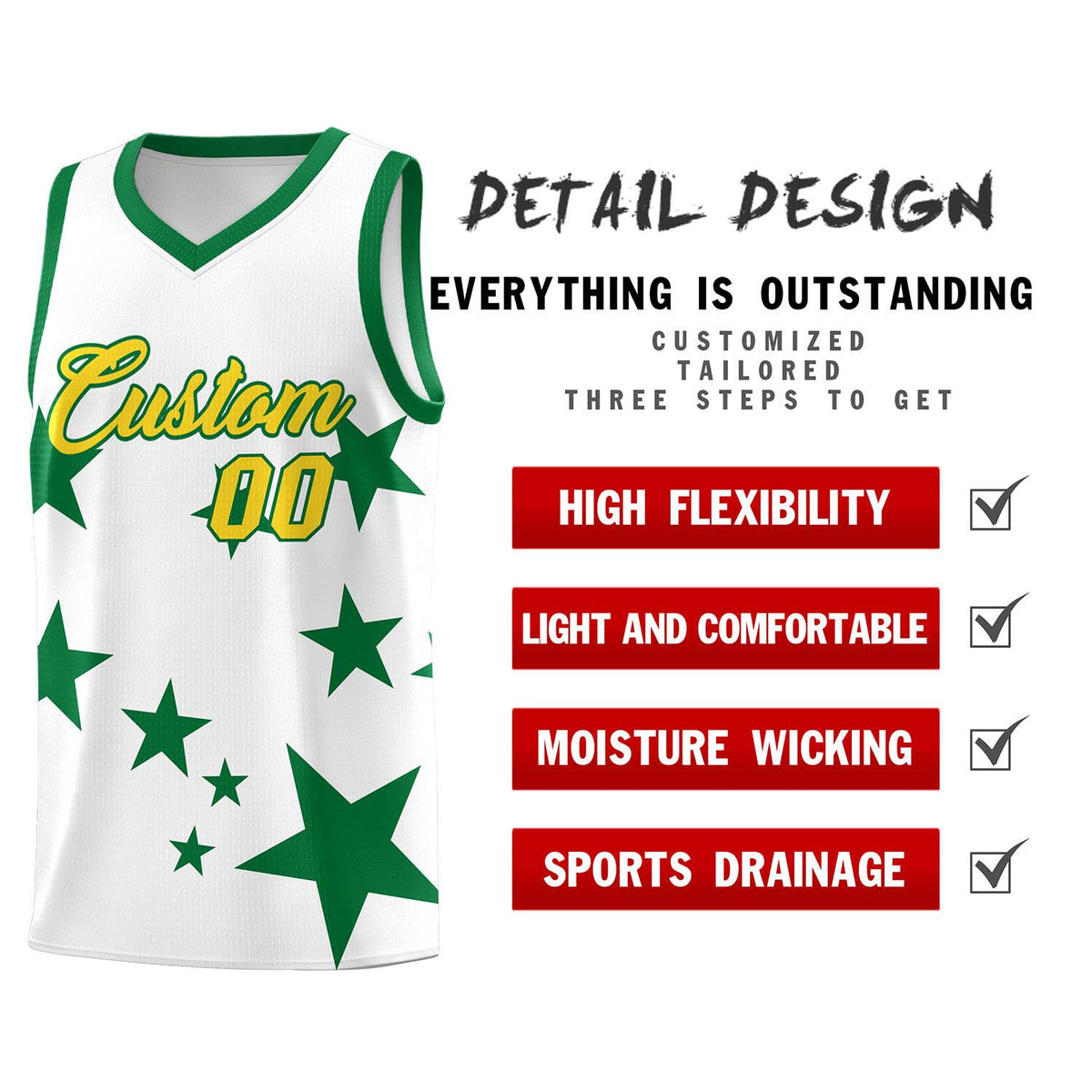 Custom White Kelly Green Graffiti Pattern Star Print Basketball Jersey Kits|KXKSHOP