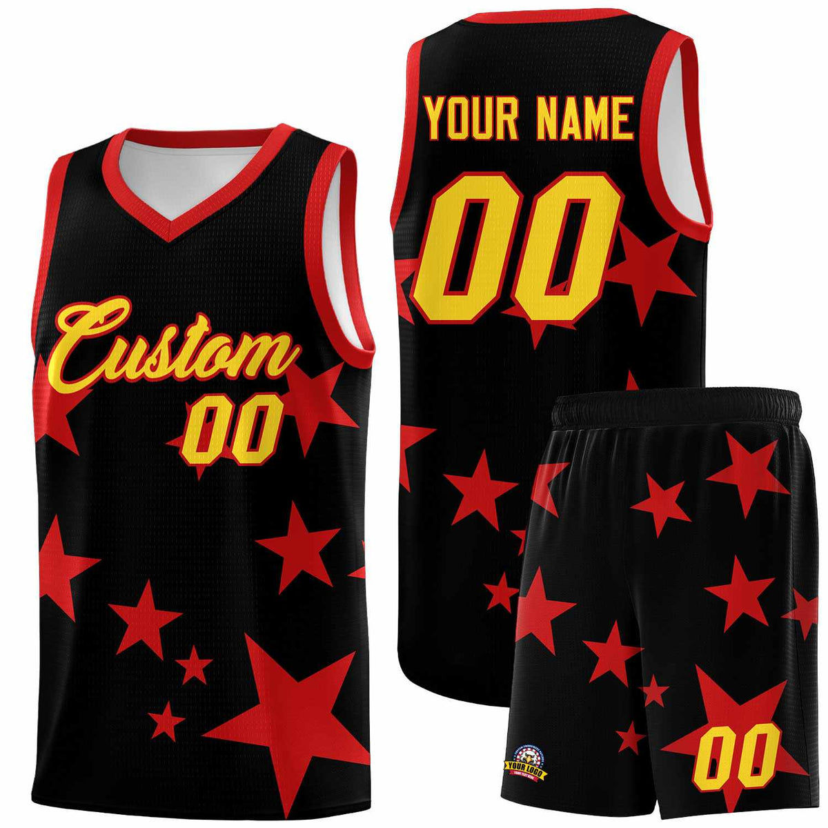 Custom Black Red Graffiti Pattern Star Print Basketball Jersey Kits|KXKSHOP