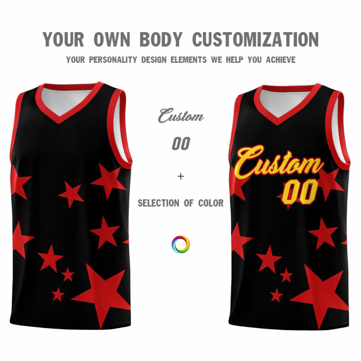 Custom Black Red Graffiti Pattern Star Print Basketball Jersey Kits|KXKSHOP