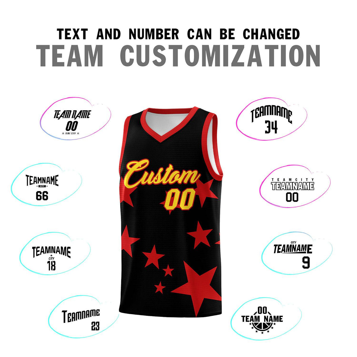 Custom Black Red Graffiti Pattern Star Print Basketball Jersey Kits|KXKSHOP