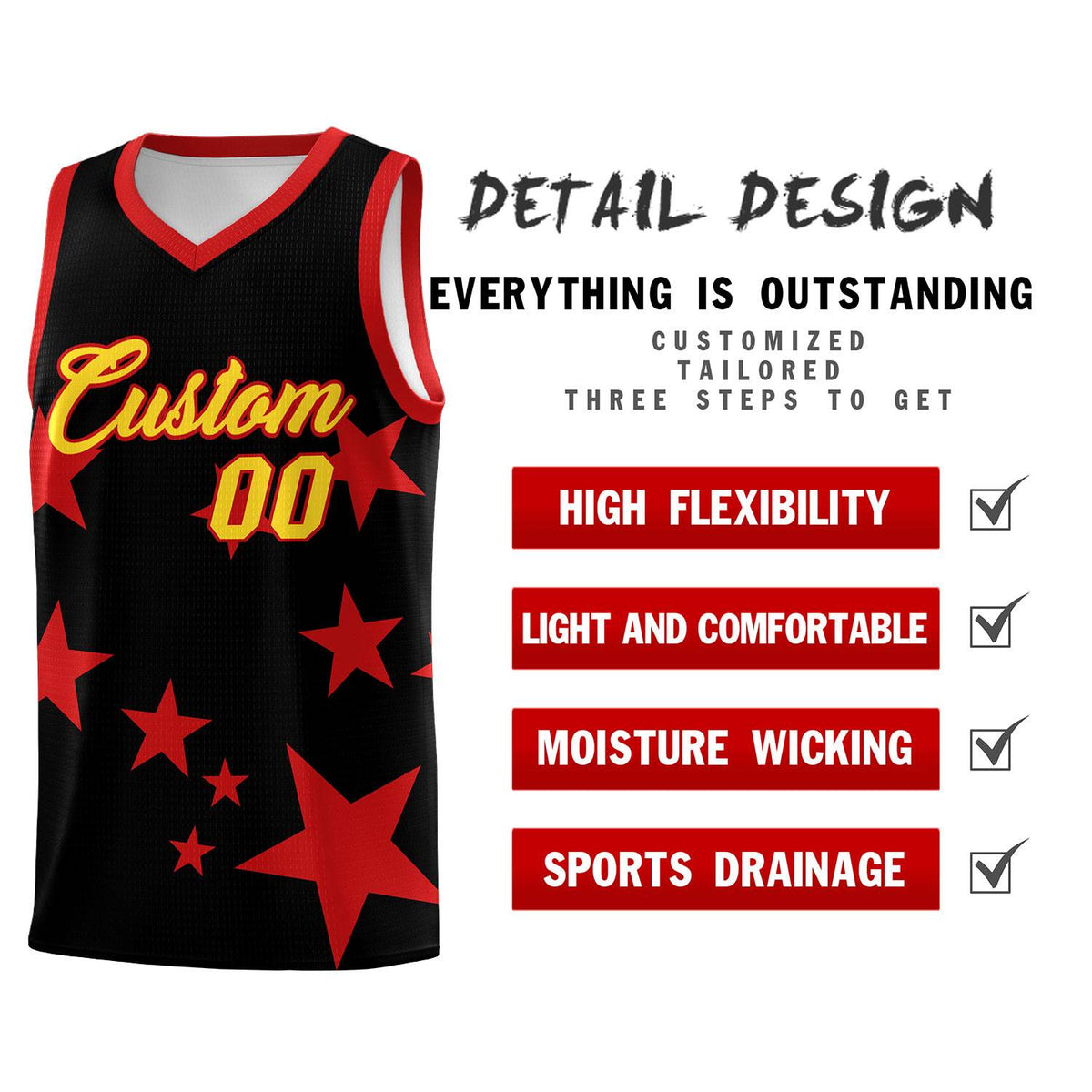 Custom Black Red Graffiti Pattern Star Print Basketball Jersey Kits|KXKSHOP