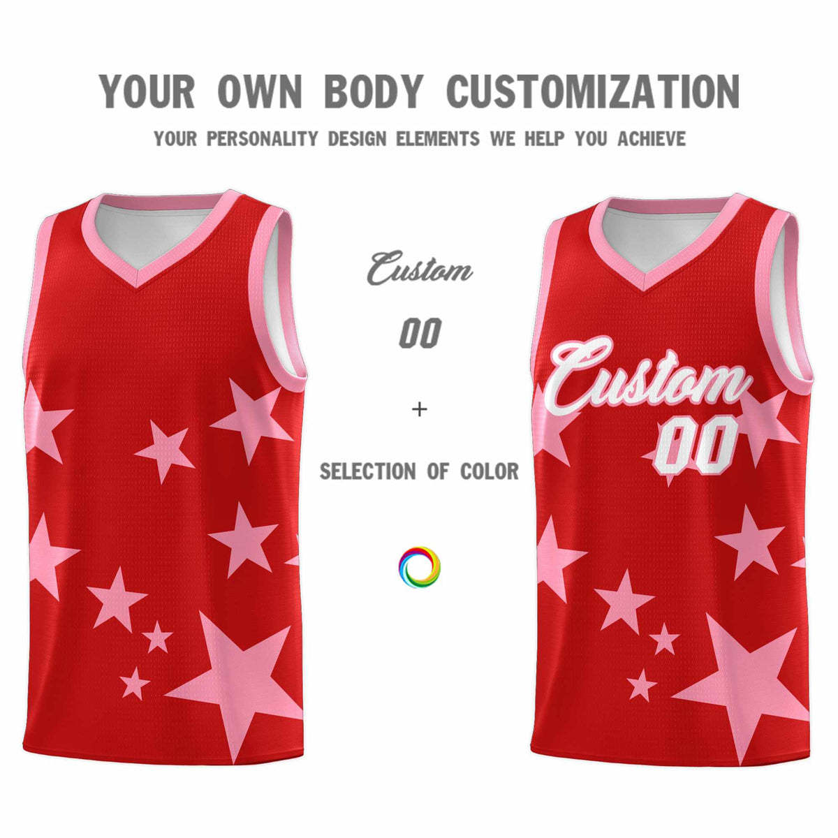 Custom Red Light Pink Graffiti Pattern Star Print Basketball Jersey Kits|KXKSHOP