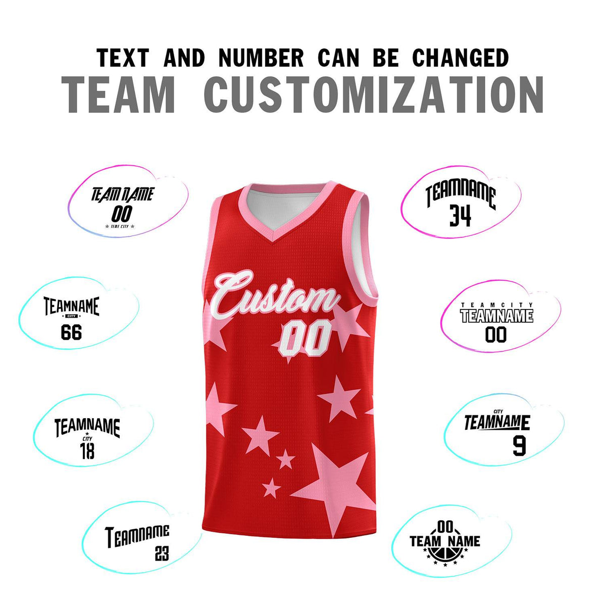 Custom Red Light Pink Graffiti Pattern Star Print Basketball Jersey Kits|KXKSHOP