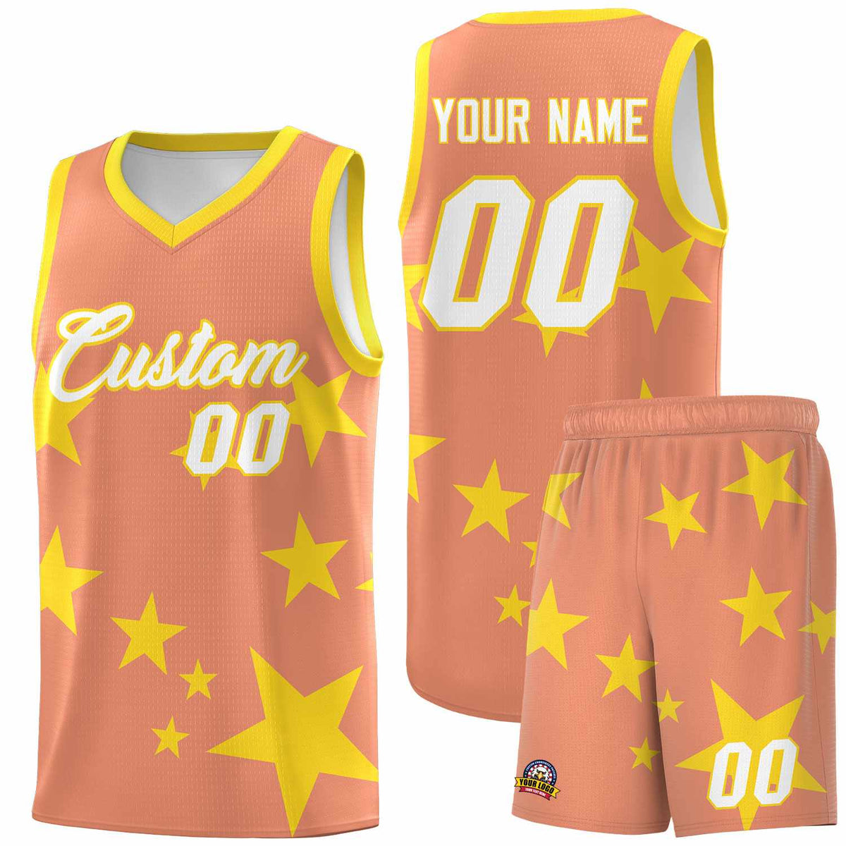 Custom Light Orange Gold Graffiti Pattern Star Print Basketball Jersey Kits|KXKSHOP