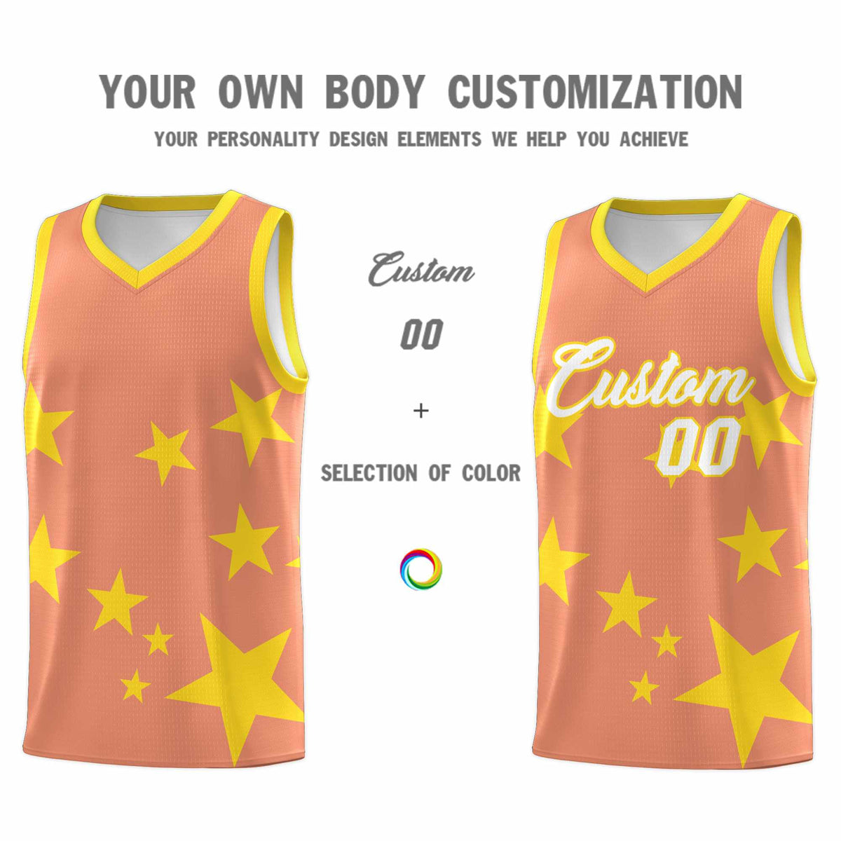 Custom Light Orange Gold Graffiti Pattern Star Print Basketball Jersey Kits|KXKSHOP