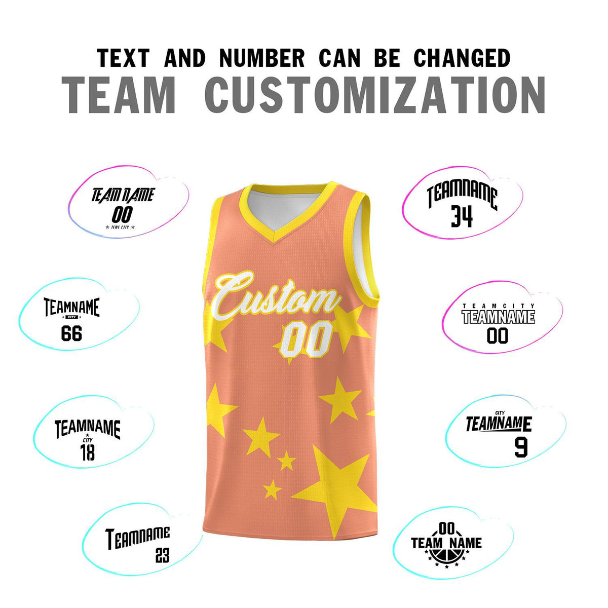 Custom Light Orange Gold Graffiti Pattern Star Print Basketball Jersey Kits|KXKSHOP