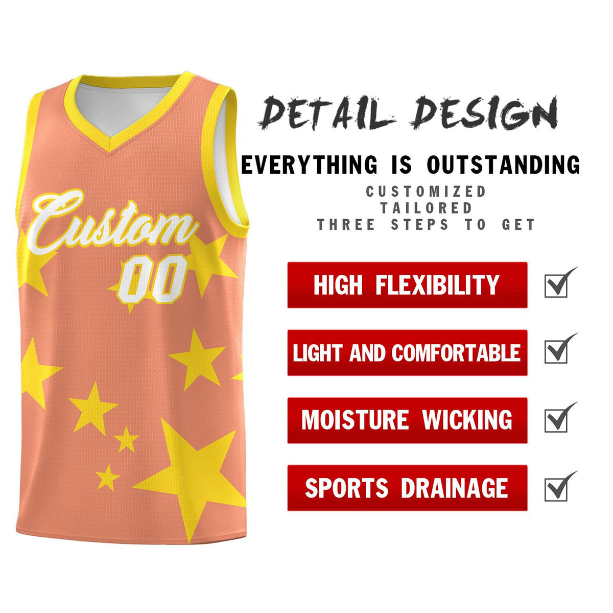 Custom Light Orange Gold Graffiti Pattern Star Print Basketball Jersey Kits|KXKSHOP