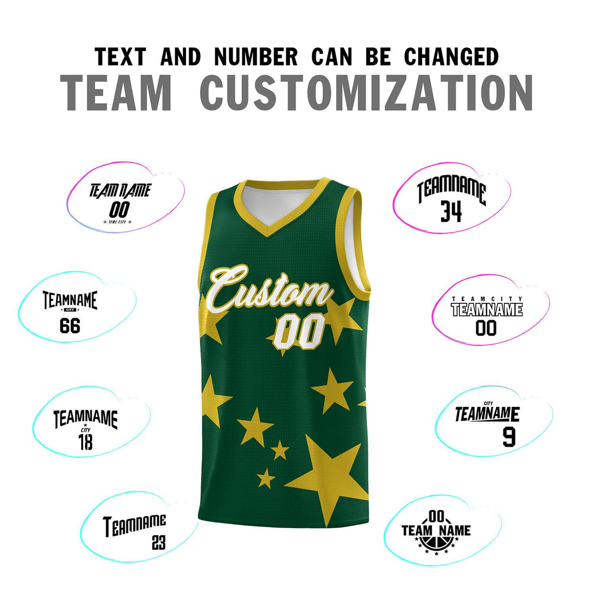 Custom Green Old Gold Graffiti Pattern Star Print Basketball Jersey Kits|KXKSHOP