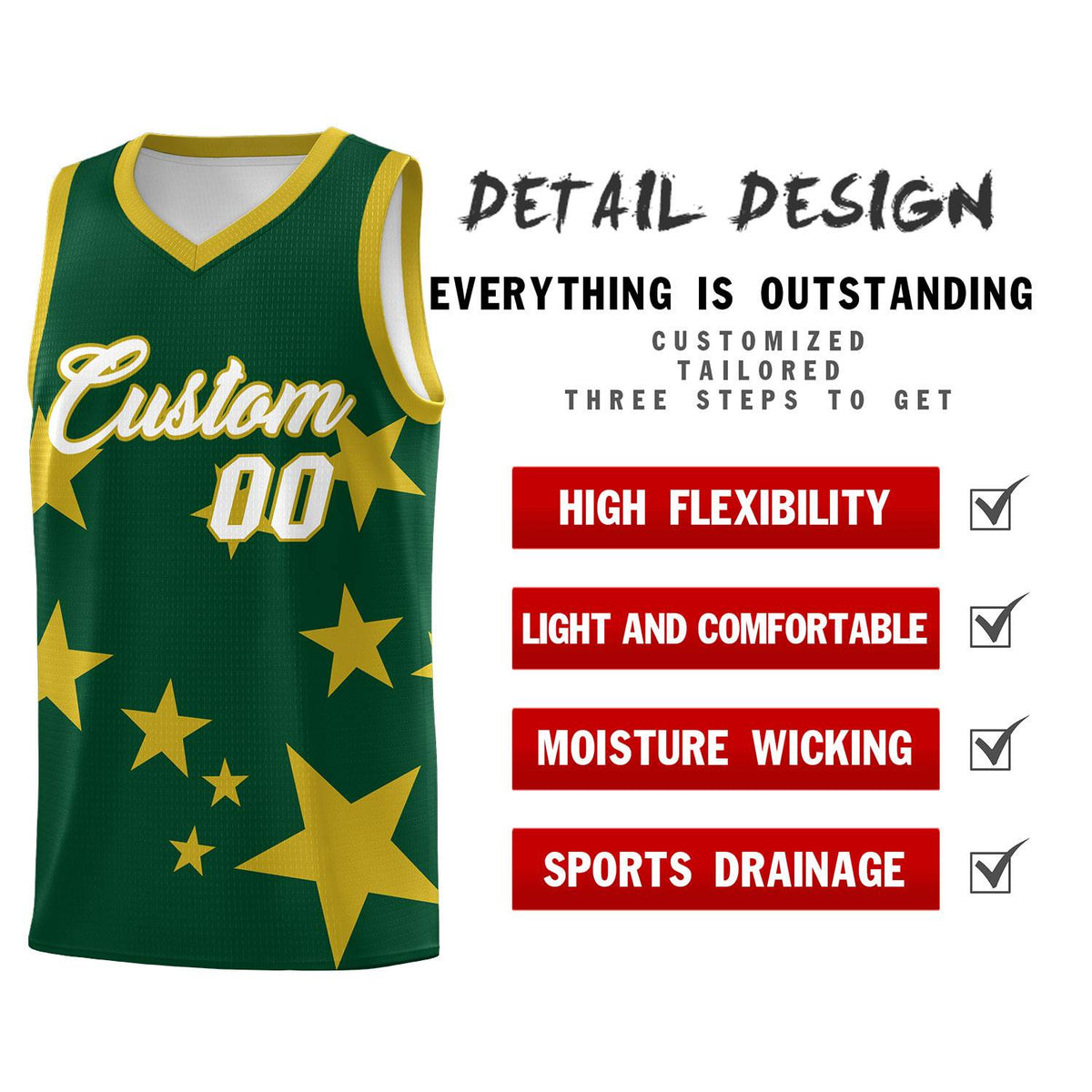 Custom Green Old Gold Graffiti Pattern Star Print Basketball Jersey Kits|KXKSHOP