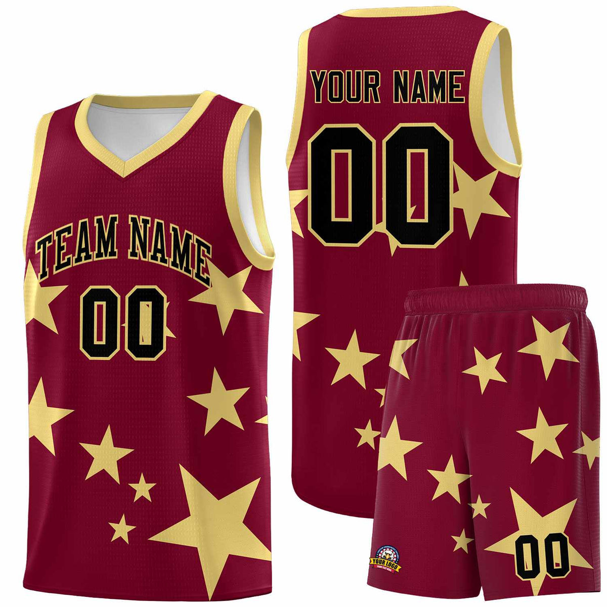 Custom Crimson Khaki Graffiti Pattern Star Print Basketball Jersey Kits|KXKSHOP