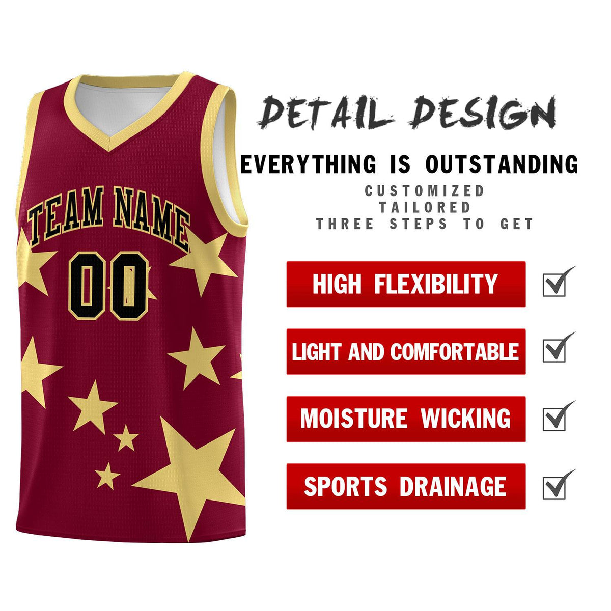 Custom Crimson Khaki Graffiti Pattern Star Print Basketball Jersey Kits|KXKSHOP