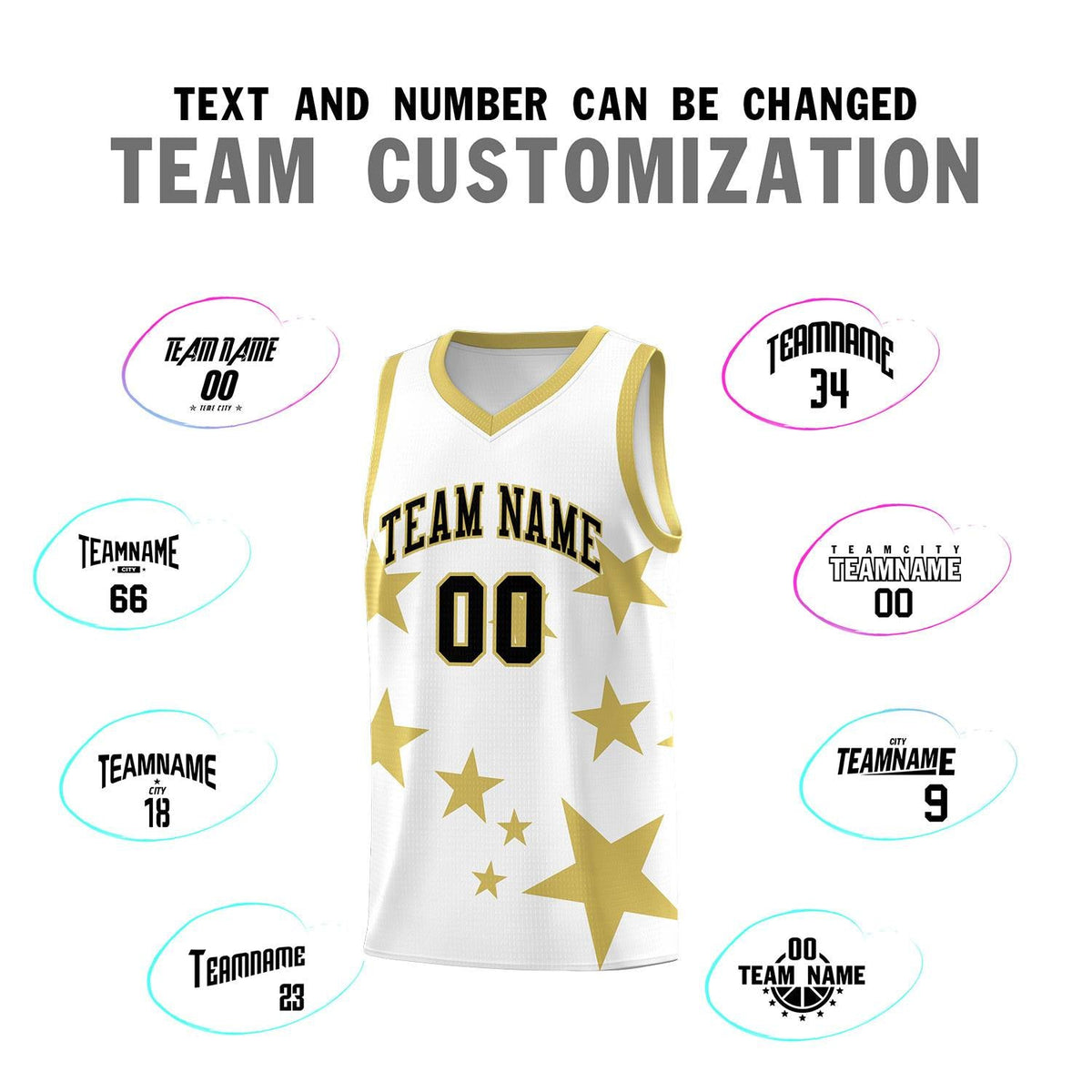 Custom White Old Gold Graffiti Pattern Star Print Basketball Jersey Kits|KXKSHOP