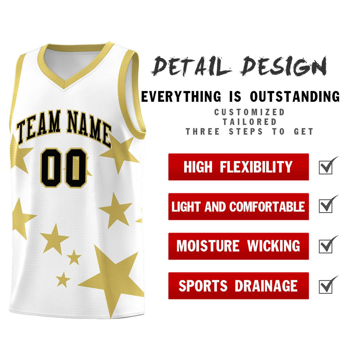 Custom White Old Gold Graffiti Pattern Star Print Basketball Jersey Kits|KXKSHOP