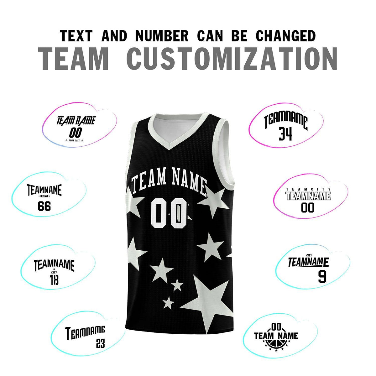 Custom Black Gray Graffiti Pattern Star Print Basketball Jersey Kits|KXKSHOP