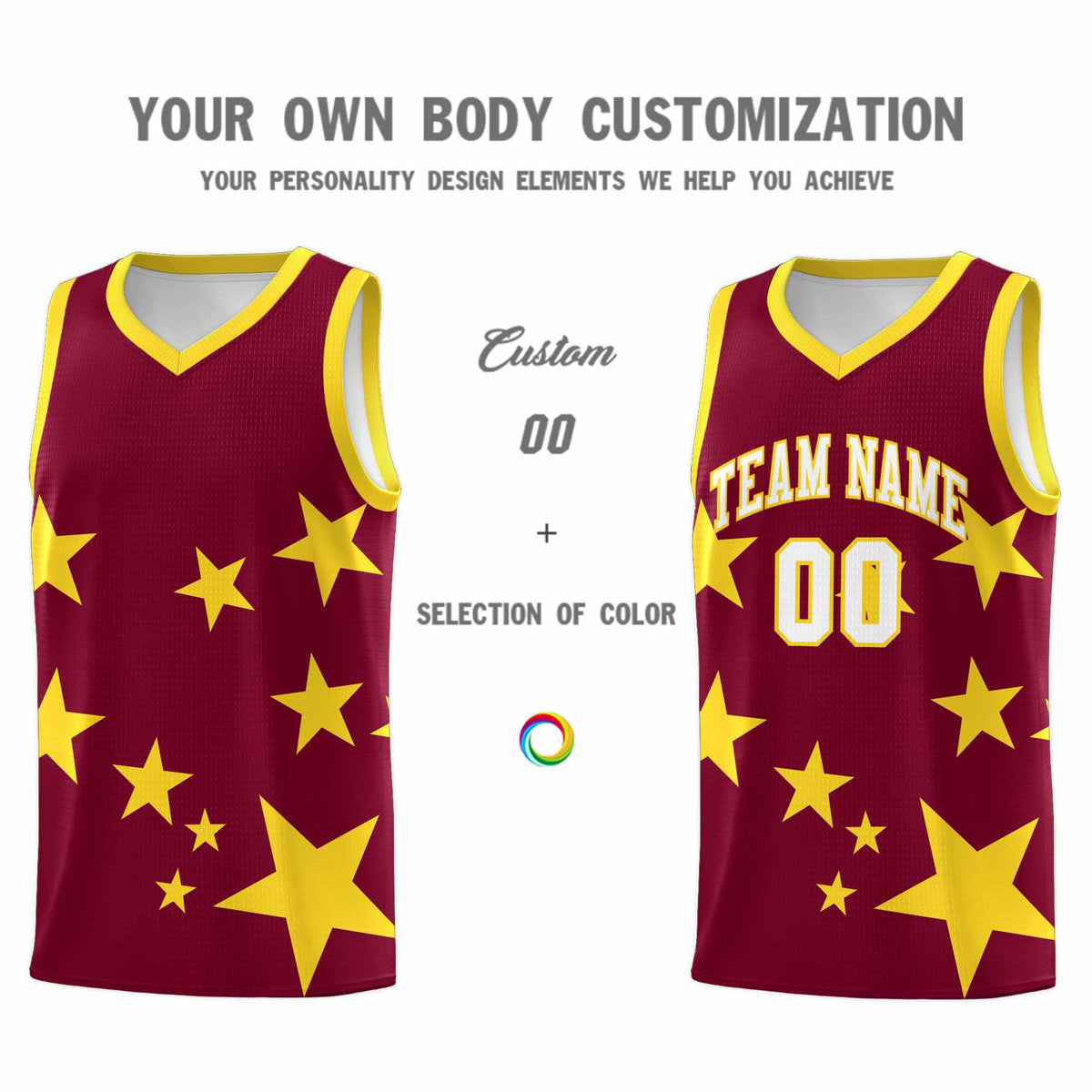 Custom Crimson Gold Graffiti Pattern Star Print Basketball Jersey Kits|KXKSHOP