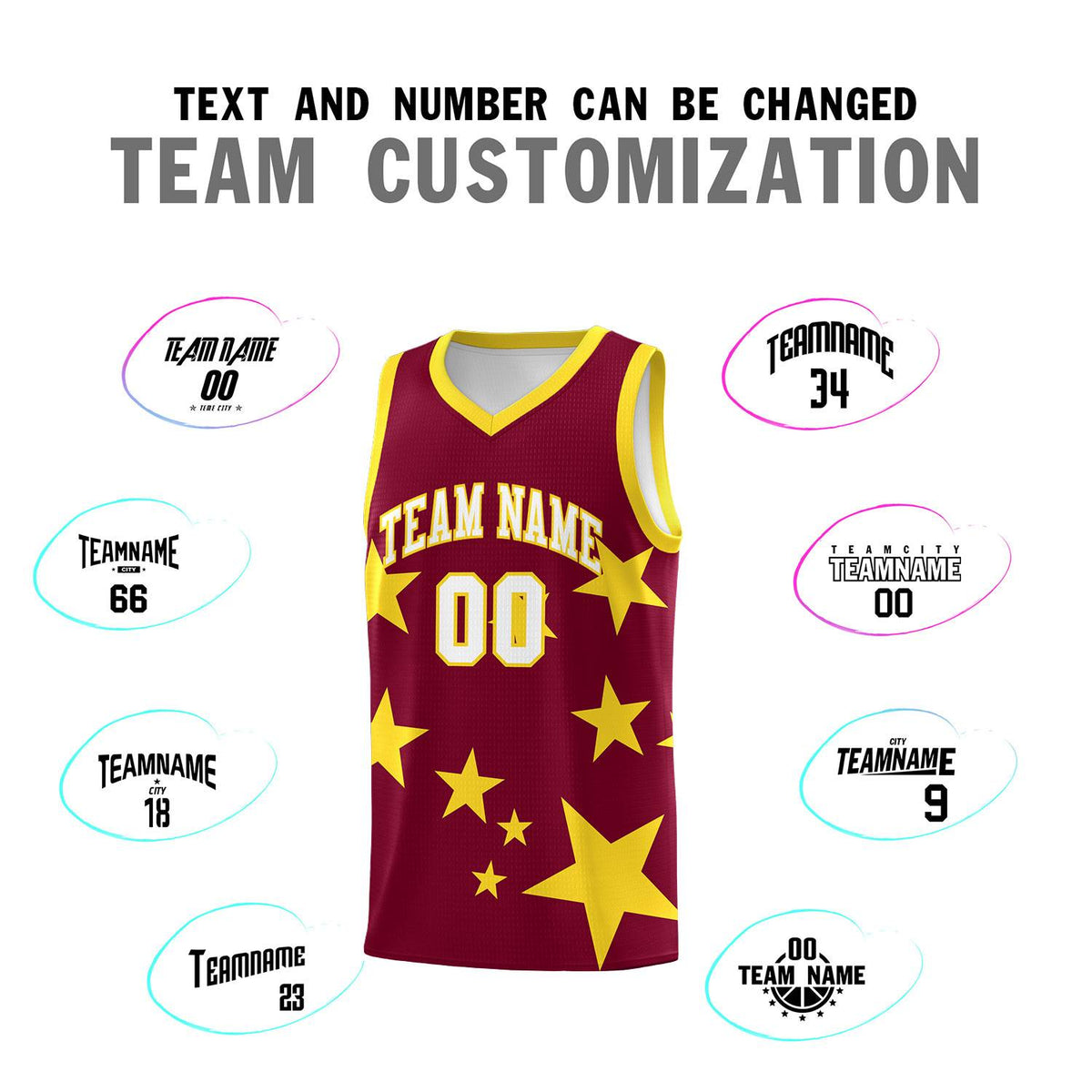 Custom Crimson Gold Graffiti Pattern Star Print Basketball Jersey Kits|KXKSHOP